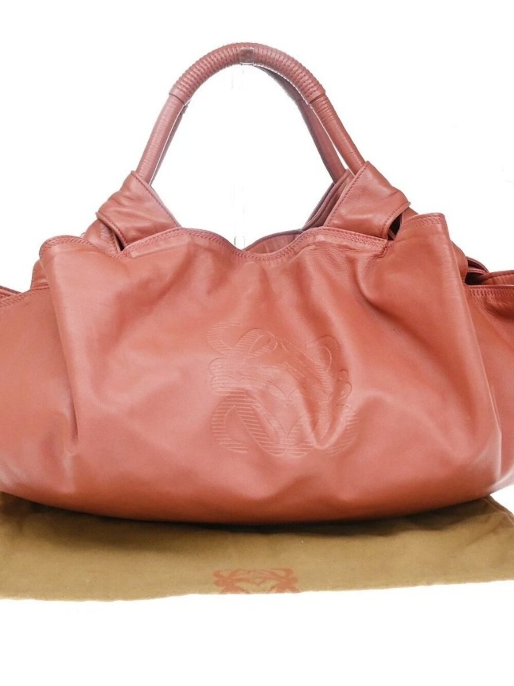 LOEWE Logo Nappa Aire Tote Hand Bag Leather Metallic Pink SHW Spain 84YJ099
